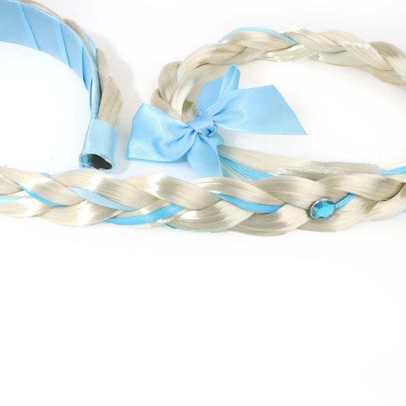 ييسيون طوق شعر مستعار طويل مضفر من YISSION Princess Dessup مع تاج أزرق، إكسسوارات تنكرية، زينة شعر لحفلات أعياد الميلاد. - Image 3